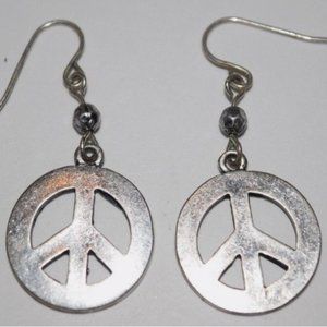 Peace Sign Symbol Love World Hippie Boho Dangle Earrings Dangle Hook 3/4 Inch